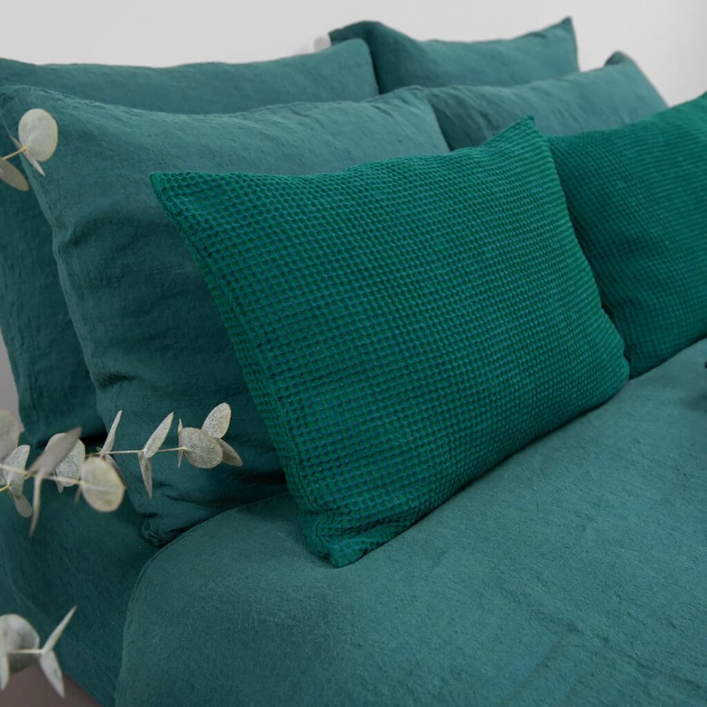 TROPICANA Linge de lit 3 emerald duvet cover in pure linen, washed