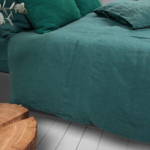 TROPICANA Linge de lit 10 dark green duvet cover in pure linen, washed
