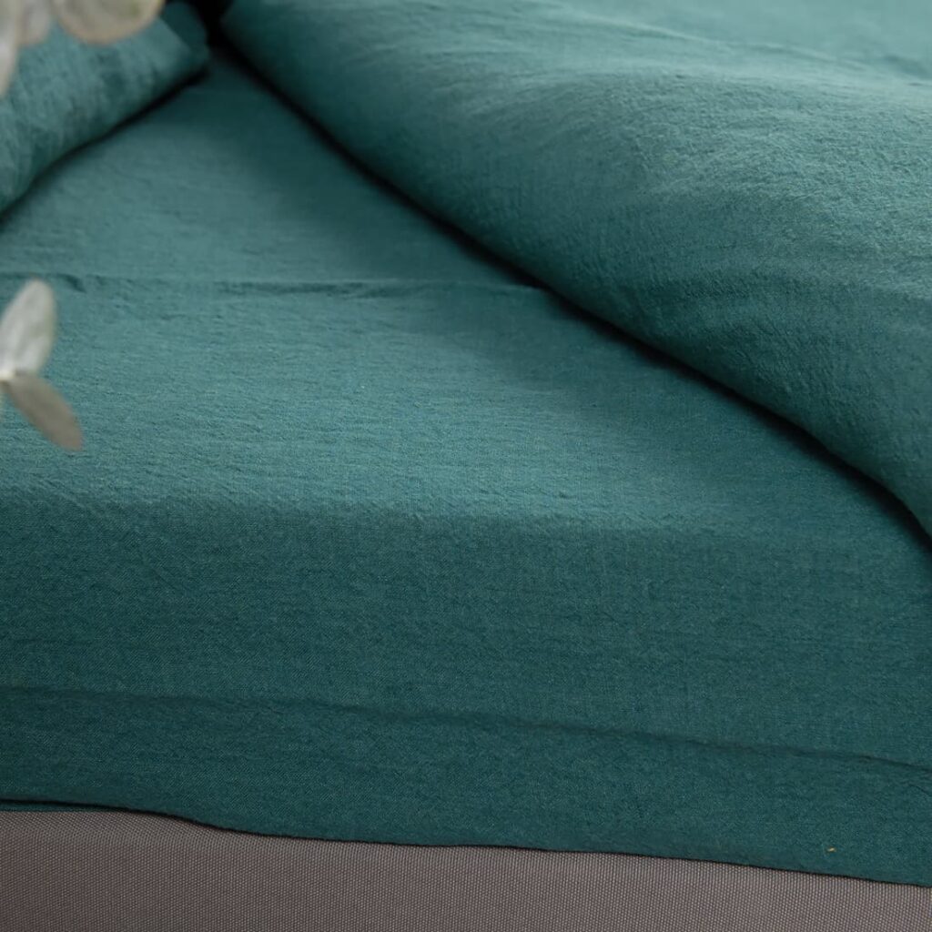TROPICANA Linge de lit 6 emerald fitted and flat sheets in pure linen