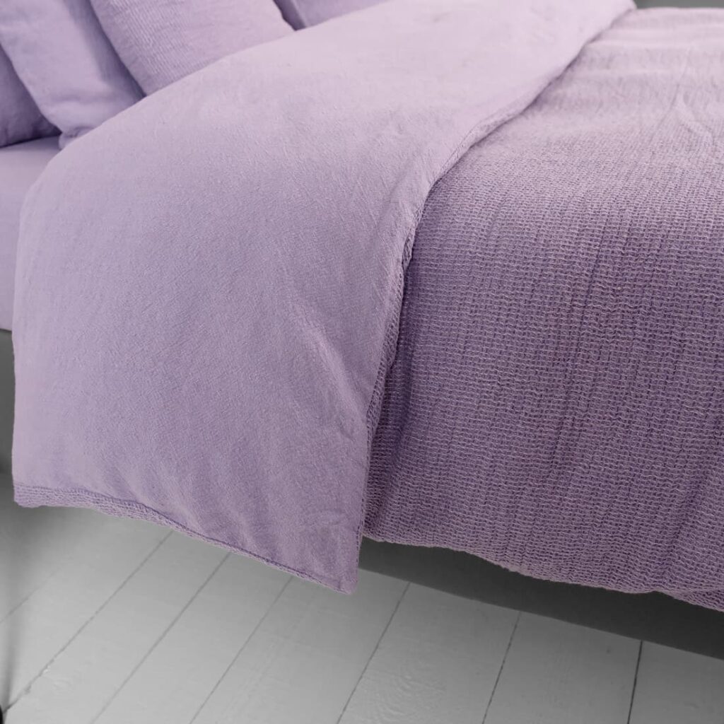 ROYAL Linge de lit lilas 4 rolay lilac duvet cover, one side waffle, other-plain