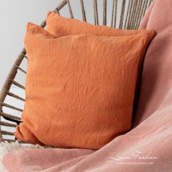 Linen cotton orange blanket, cushion cover from maroco collection.