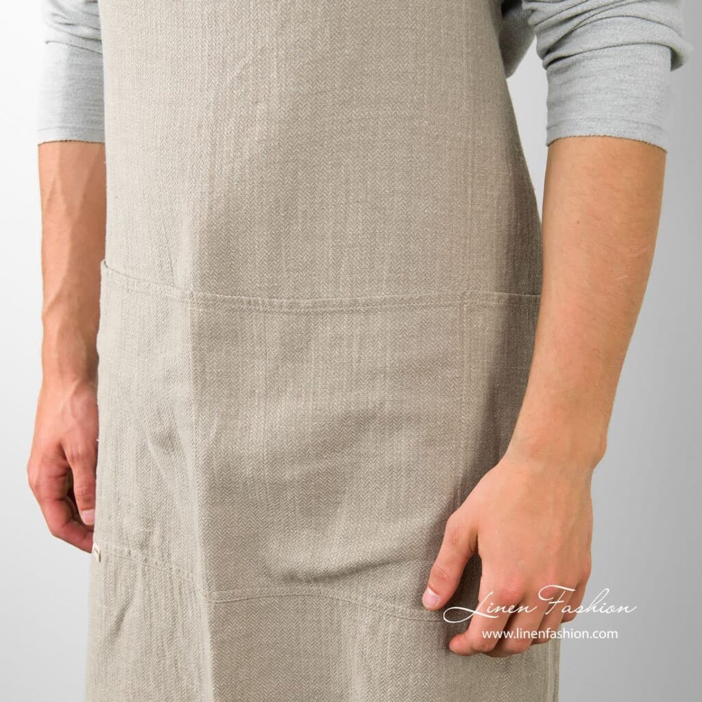 BALI Tablier naturel 4 Linen-cotton apron in grey.