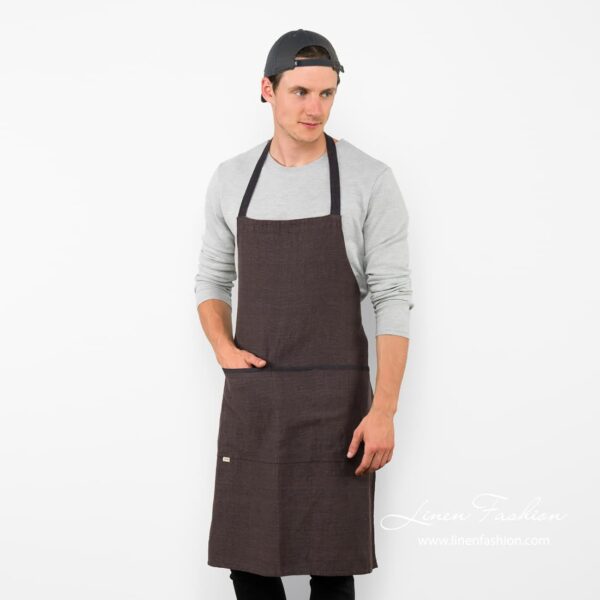 Dark brown linen apron, bali.