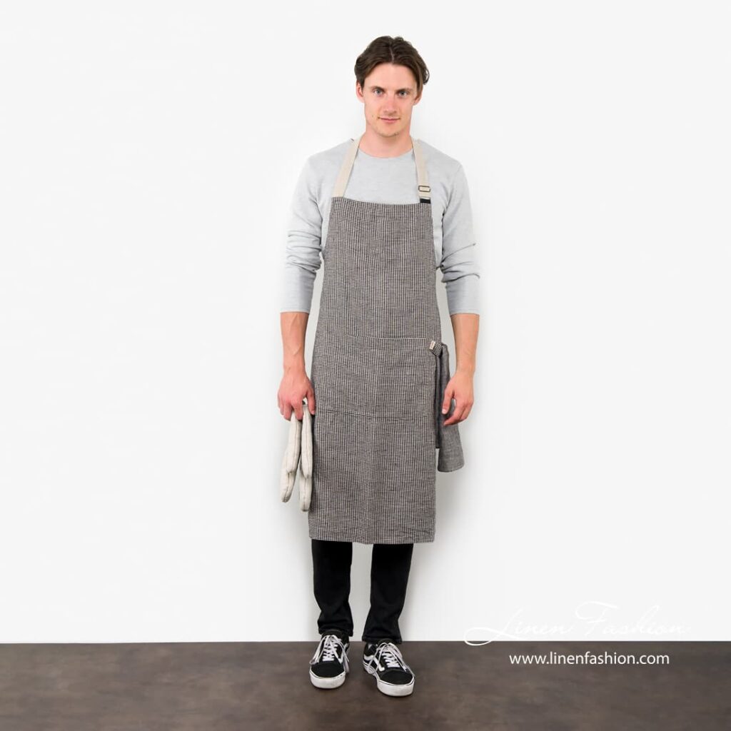 JAZZ Tablier noir et naturel 2 100% linen apron in black/grey, jazz.