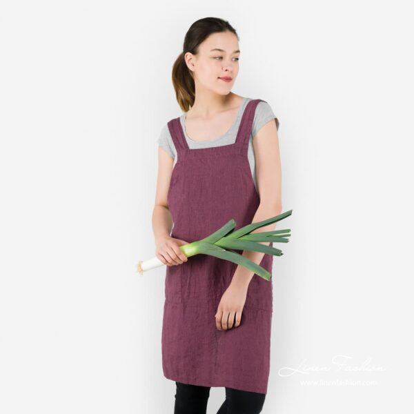100% linen apron in dark red, meida.