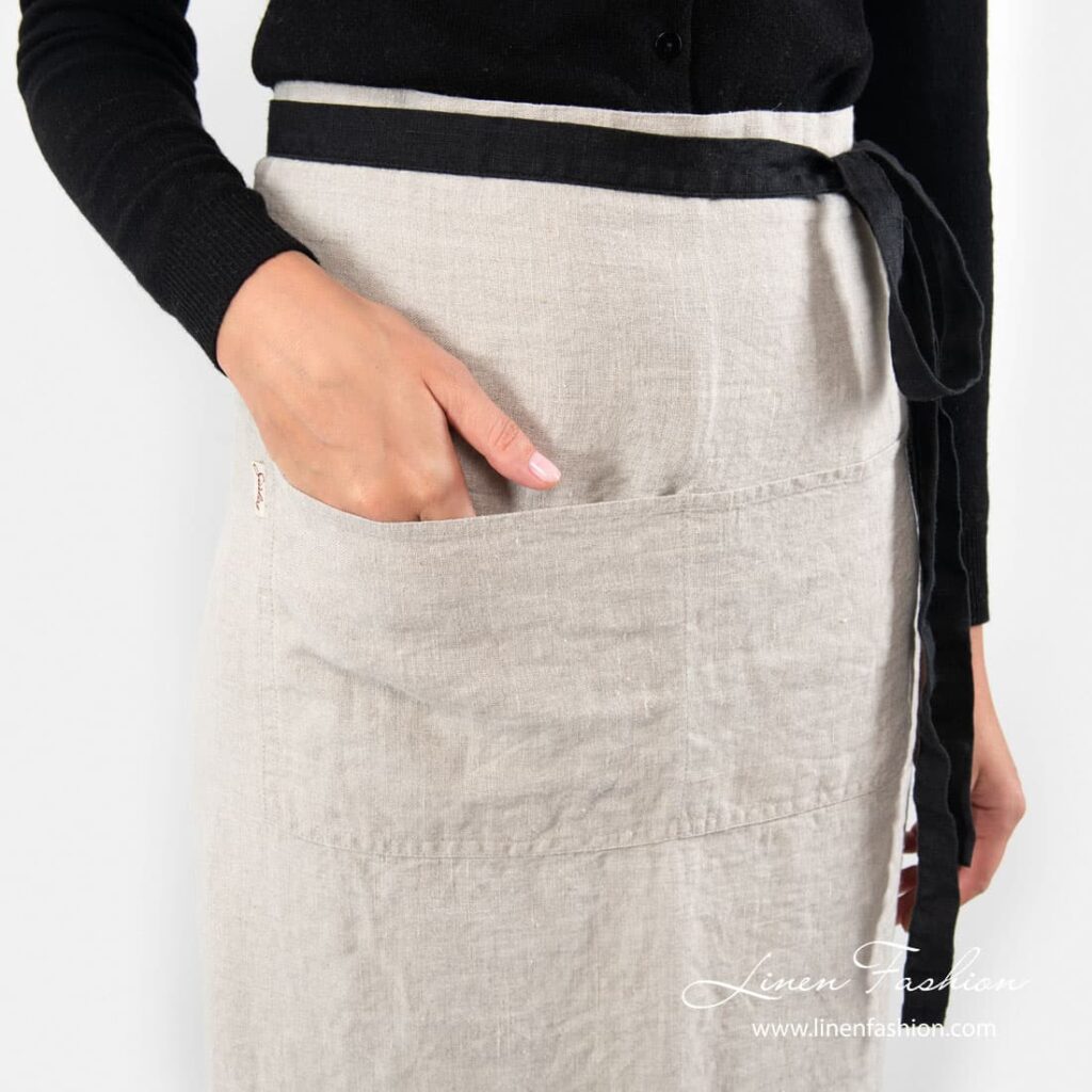 BISTRO LONG Tablier lin naturel 3 Grey colored linen apron, bistro.