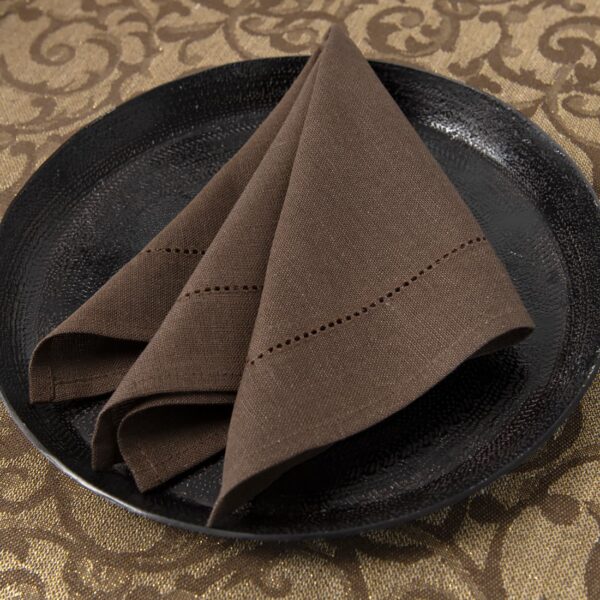 brown linen cotton napkin with hemstitch