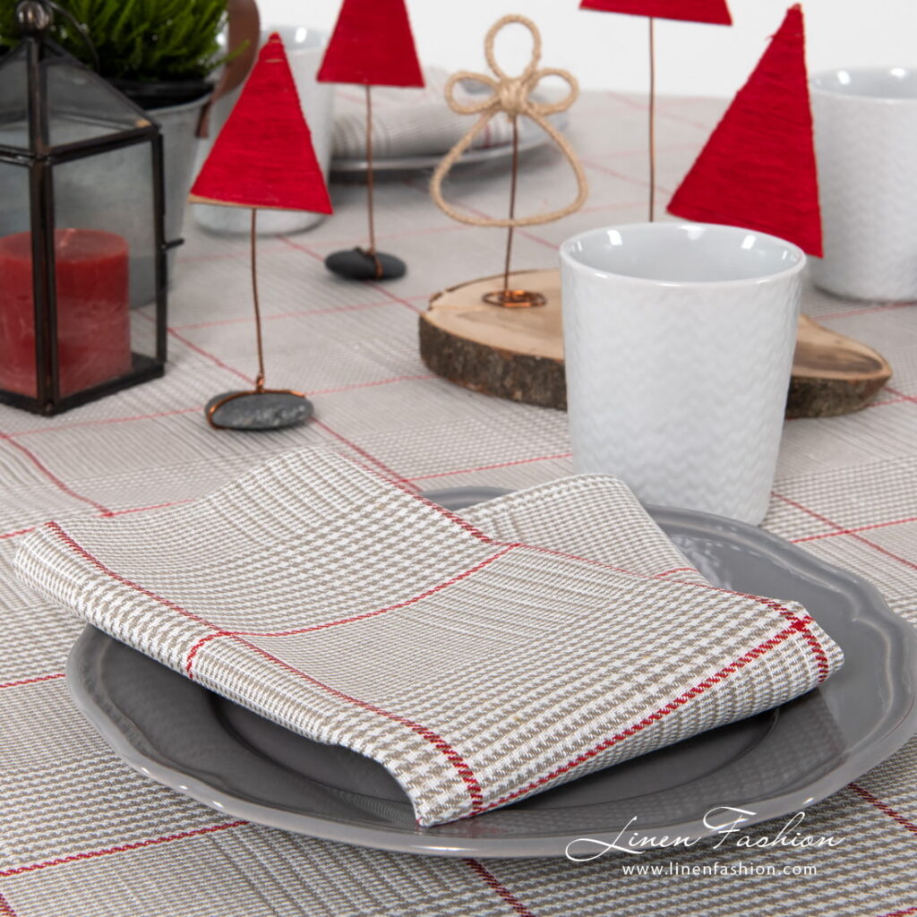 NATA Serviette de table gris 2 Linen napkin grey checked