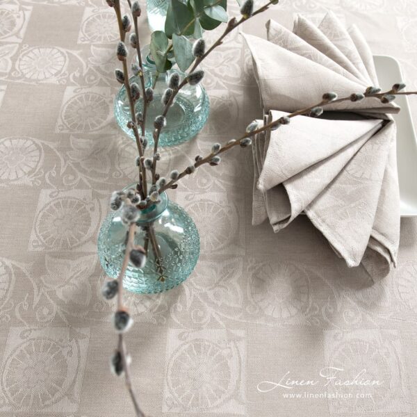 BOTANIC brownish linen tablecloth with matching napkins