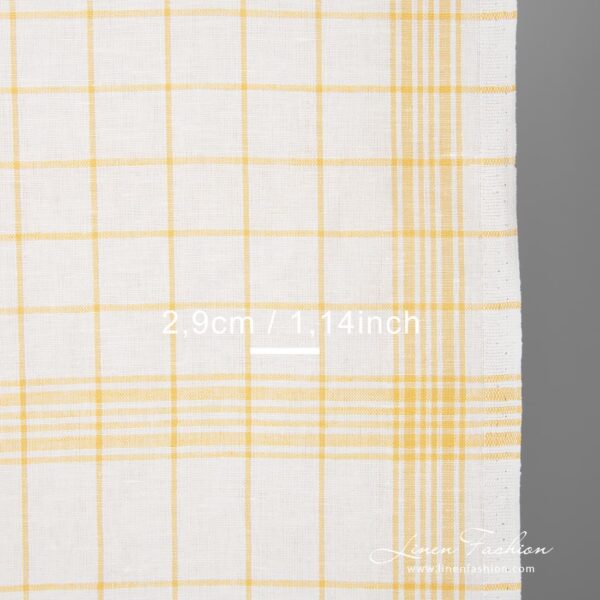 White fabric with green checks narrow width close up view