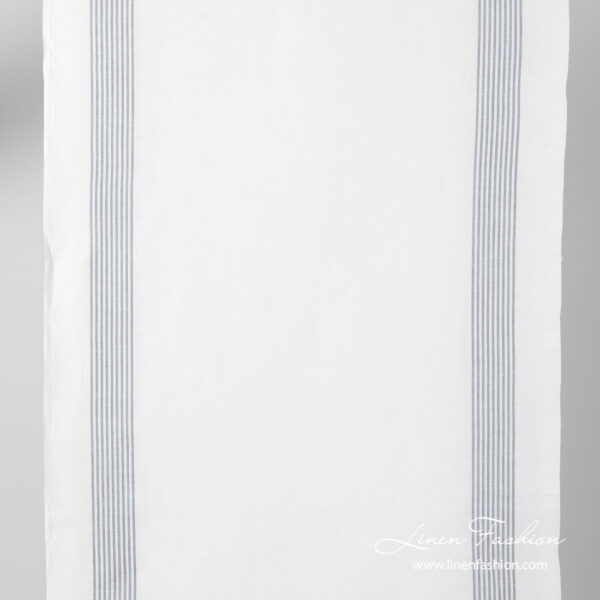 White narrow linen blend fabric with grey stripes