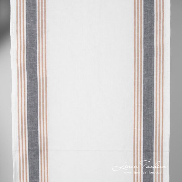 Off white linen cotton fabric with grey stripes.