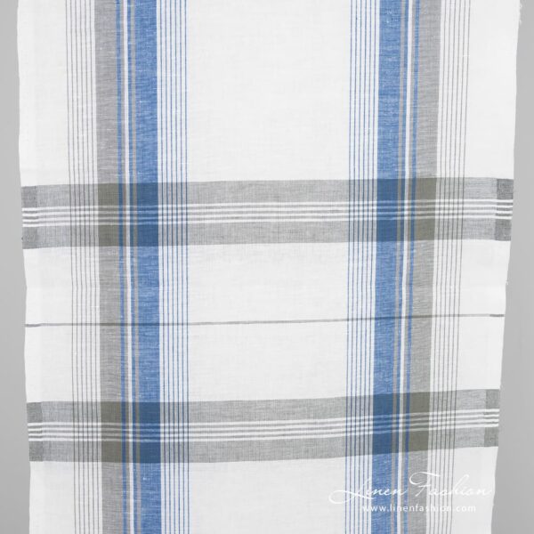 Linen cotton fabric with grey and blue stripes