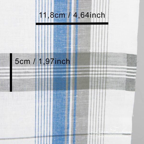 Linen cotton fabric with grey and blue stripes, perfect for kitchen towels