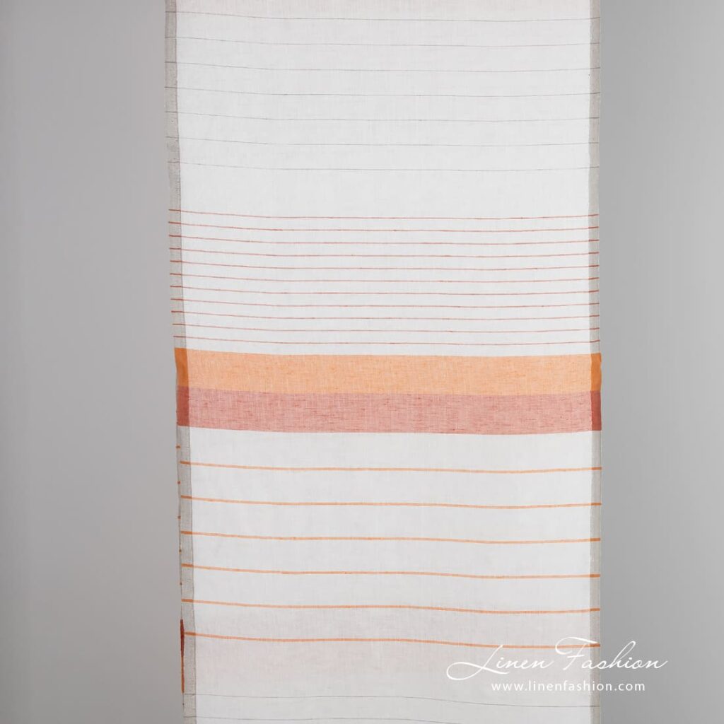 Tissu de lin et de coton à rayures orange 1 Linen cotton fabric with orange stripes
