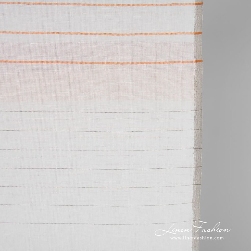 Tissu de lin et de coton à rayures orange 3 Linen cotton fabric with horizontal stripes