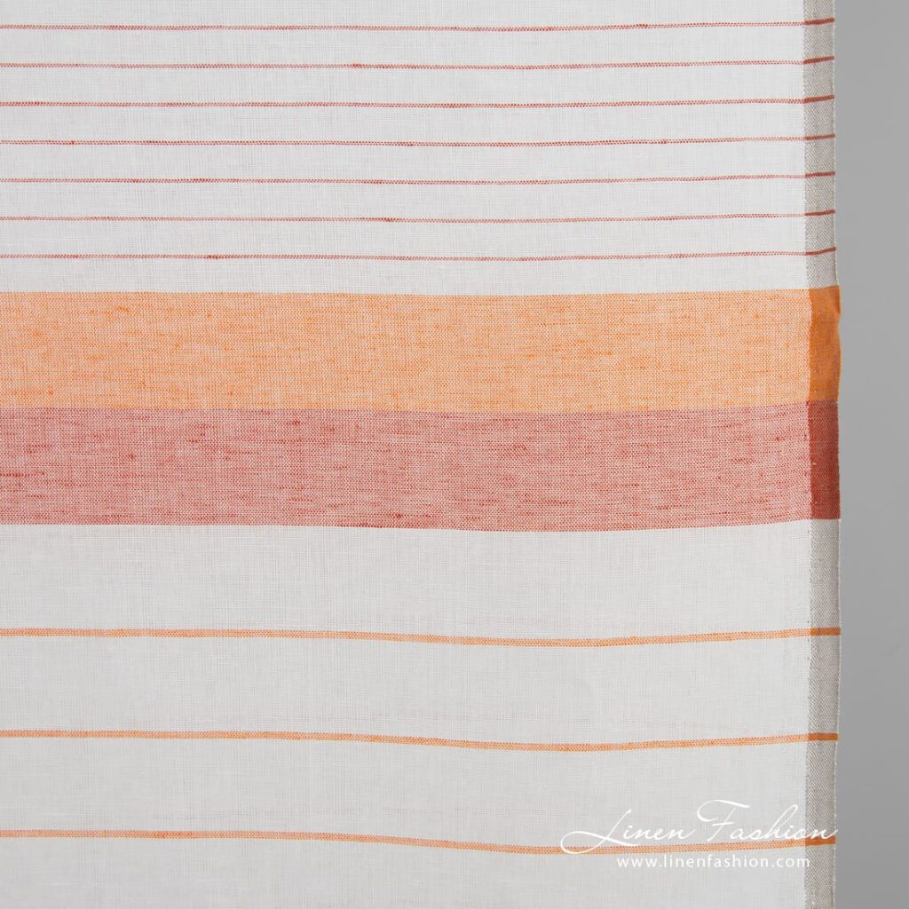 Tissu de lin et de coton à rayures orange 2 Linen cotton fabric with orange stripes for kitchen towels