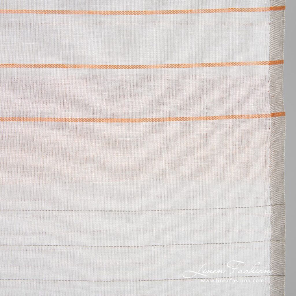 Tissu de lin et de coton à rayures orange 4 Linen cotton fabric with horizontal stripes, for kitchen towels