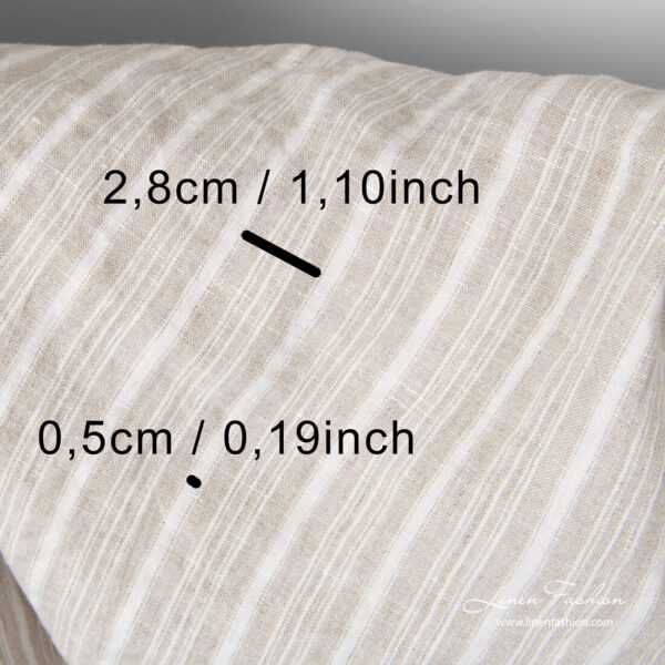 White/flax striped linen fabric with stripe measurements