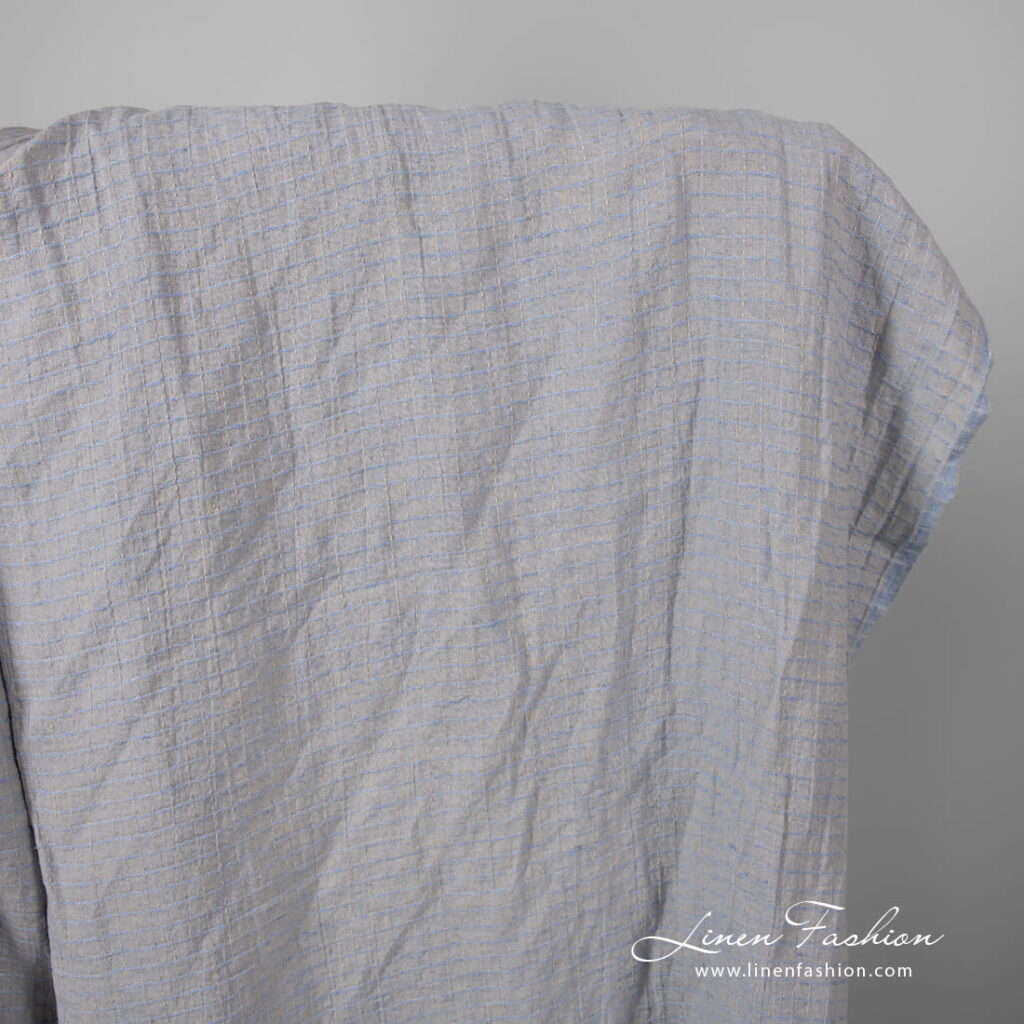 Tissu de lin à motifs gris bleu lavé 1 Washed grey blue patterned linen fabric