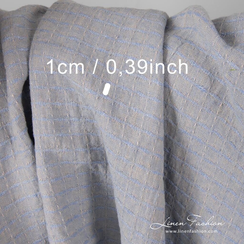 Tissu de lin à motifs gris bleu lavé 3 Grey blue linen fabric in interesting check pattern