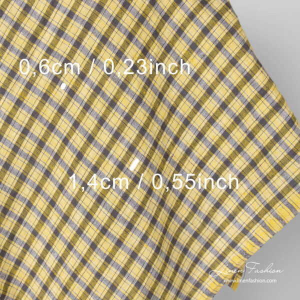 Washed linen fabric, yellow check size measures