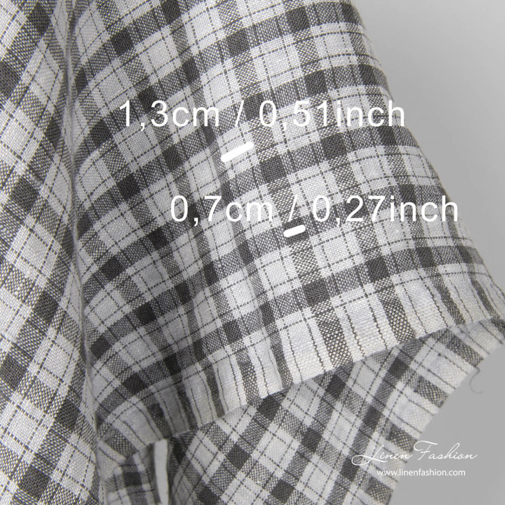 Tissu à carreaux gris foncé en pur lin lavé 4 Washed linen fabric, dark grey check dimensions