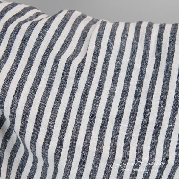 100% linen fabric in navy stripes, washed.