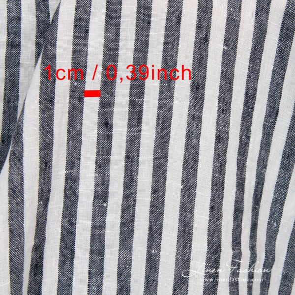 Navy striped 100% linen fabric.