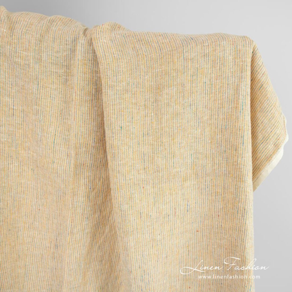 Tissu de lin à rayures multicolores lavées 1 Linen fabric in stripes