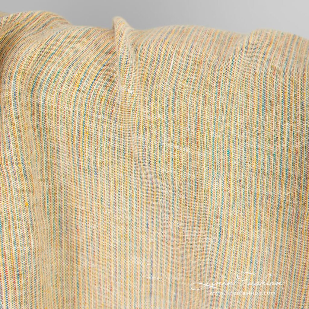 Tissu de lin à rayures multicolores lavées 2 Linen fabric in multicolored stripes