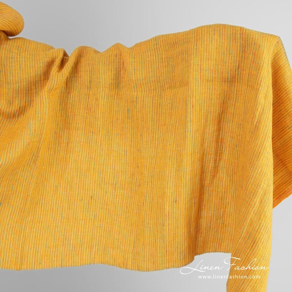 Tissu de lin jaune lavé à rayures multicolores 1 Yellow linen fabric