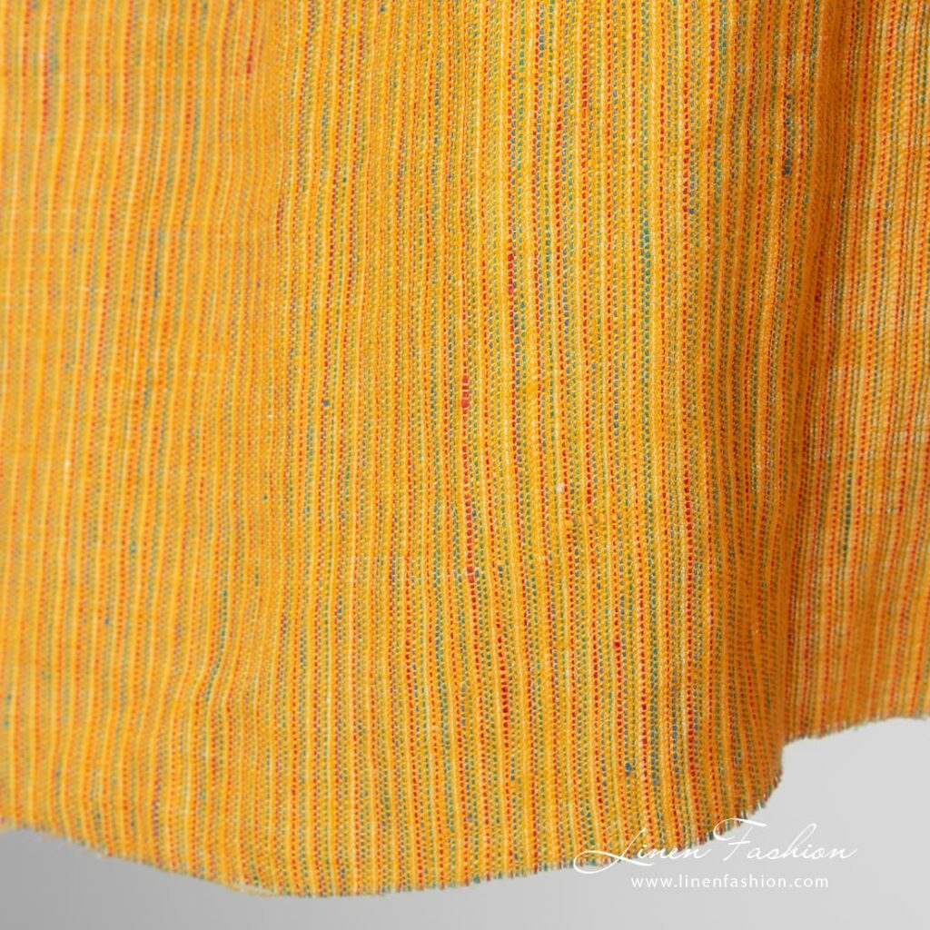 Tissu de lin jaune lavé à rayures multicolores 4 Yellow linen fabric in vertical stripes