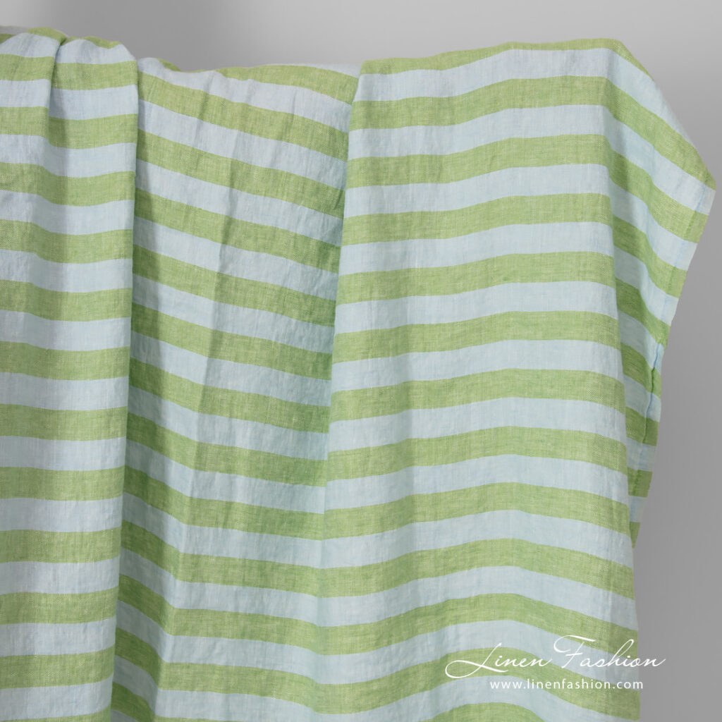 Lin bleu vert rayé lavé 4 blue green striped linen, washed.