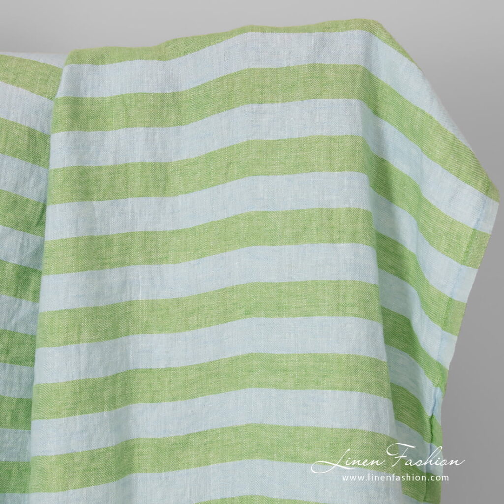 Lin bleu vert rayé lavé 1 blue green striped linen.