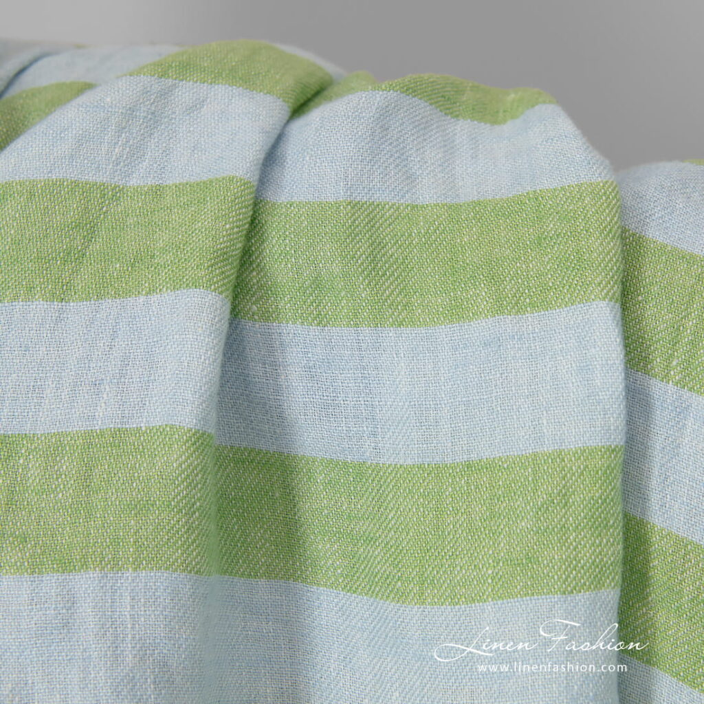Lin bleu vert rayé lavé 3 blue green striped linen horizontally.