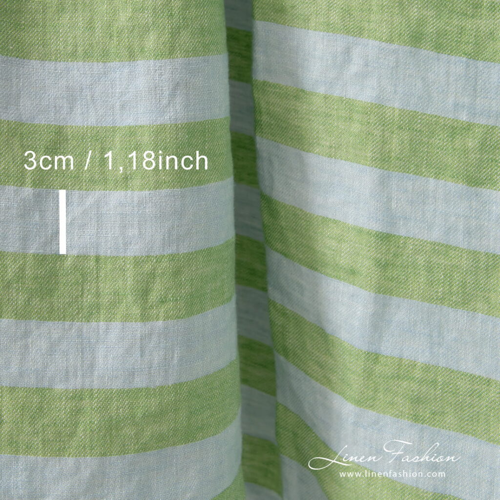 Lin bleu vert rayé lavé 2 blue green striped linen 3cm. width.