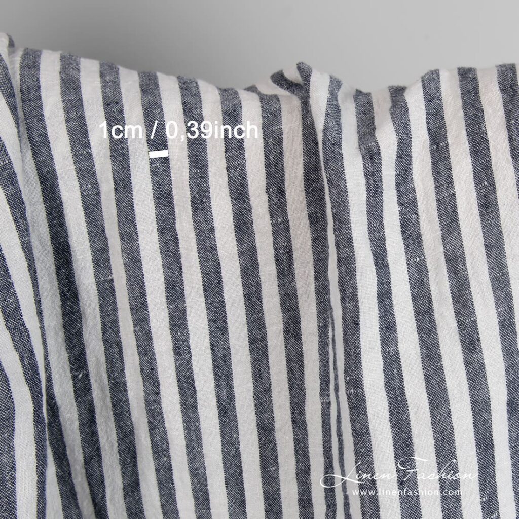 Tissu de lin large à rayures bleues lavées 4 285cm width linen fabric in dark blue vertical stripes
