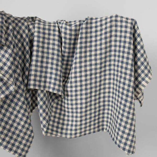 wide washed linen blue checks fabric