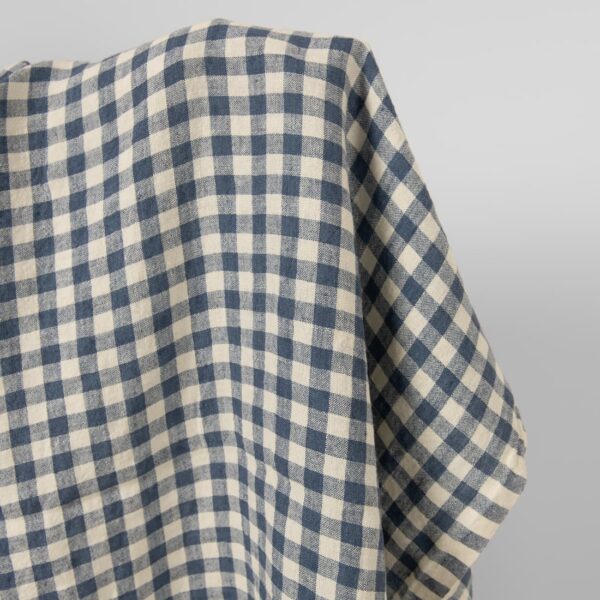 wide washed linen blue checks fabric, 285cm.