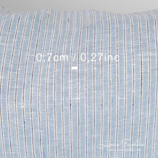 Blue linen fabric in stripes, high quality