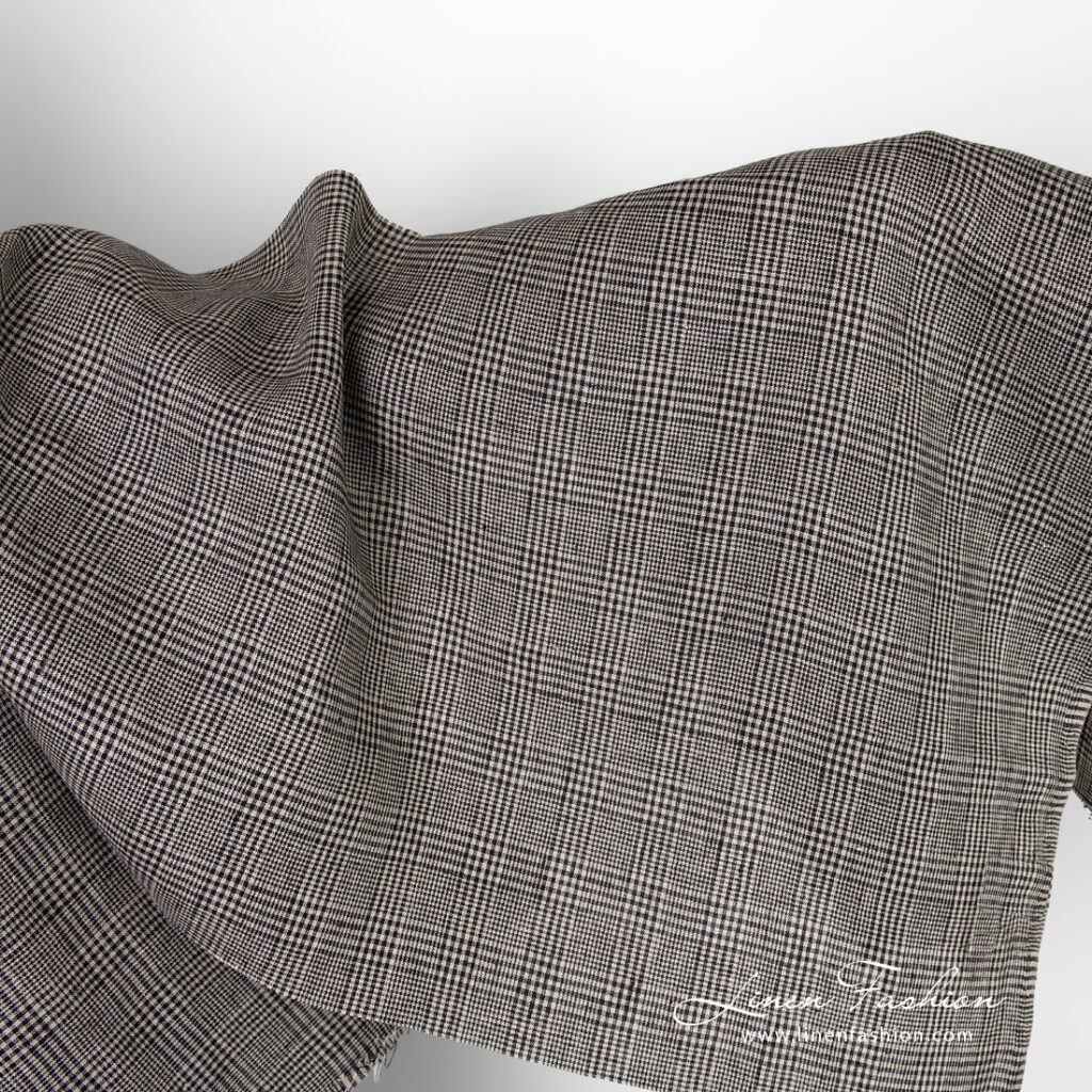 Tissu de lin à carreaux noirs et grisâtres 1 Linen fabric in black and greyish checks