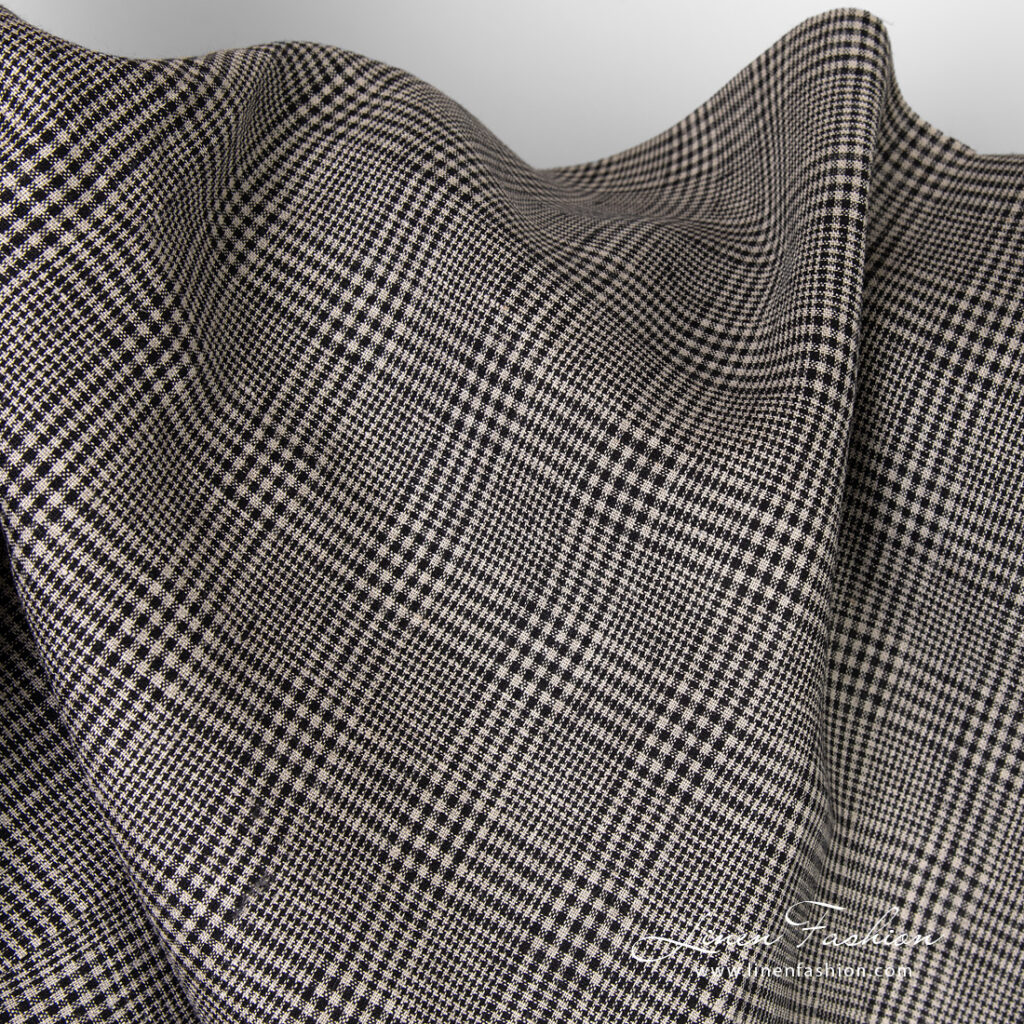 Tissu de lin à carreaux noirs et grisâtres 2 Linen fabric in black and greyish checks for clothes and home textile