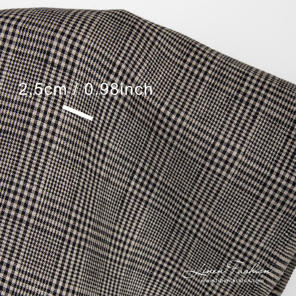 Tissu de lin à carreaux noirs et grisâtres 4 Checked linen frabric
