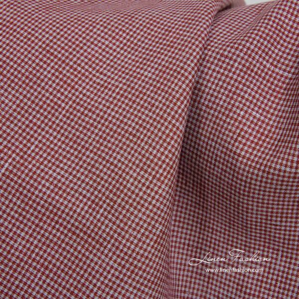 Tissu de lin à petits carreaux gris bordeaux