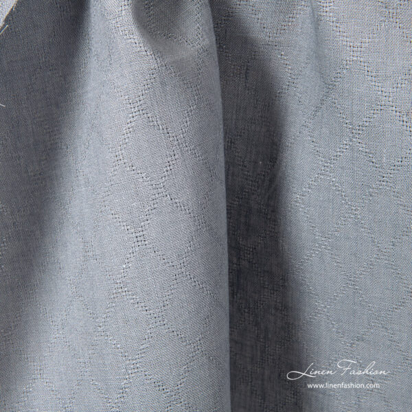 Grey linen fabric with azure diamond pattern
