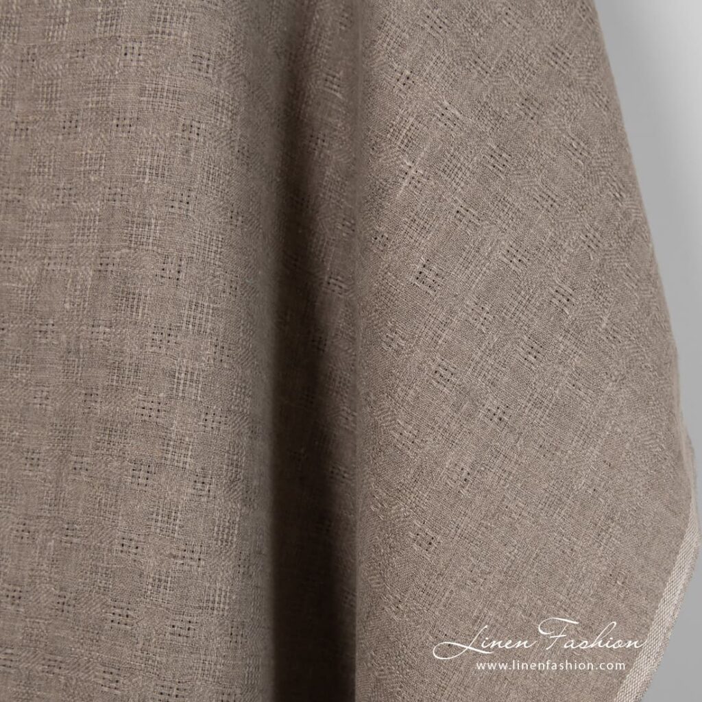 Tissu à carreaux en lin naturel à armure ouverte 2 Undyed linen fabric with checks