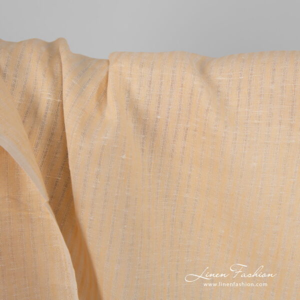 Cream colour striped linen fabric product close up view