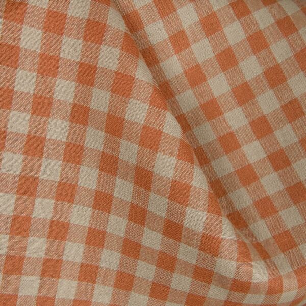 Tissu de lin à carreaux orange et beige