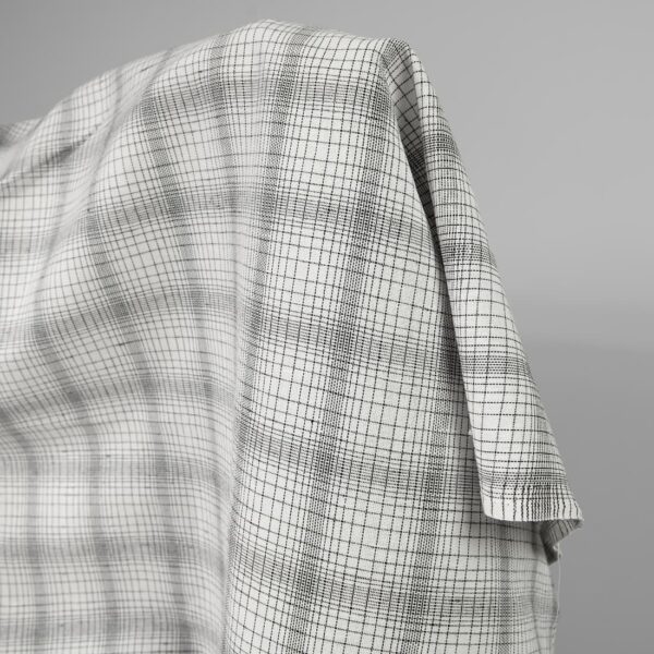 Linen cotton fabric white with black checks product view